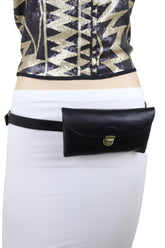 Black Faux Leather Skinny Waistband Hip Waist Belt + Wallet Bag Size S M